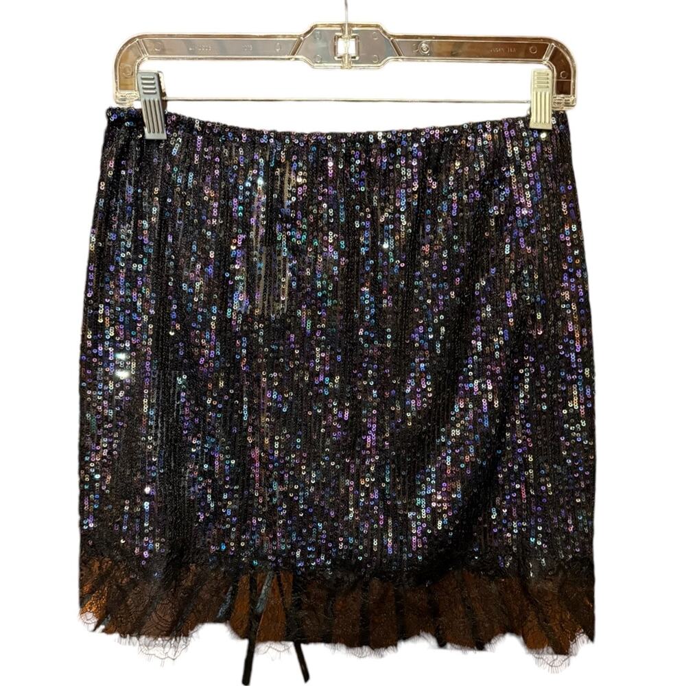 FREE PEOPLE Gold Rush Half-Slip Mini Skirt Lace Hem Embellished Sequin Small NWT - Picture 2 of 9